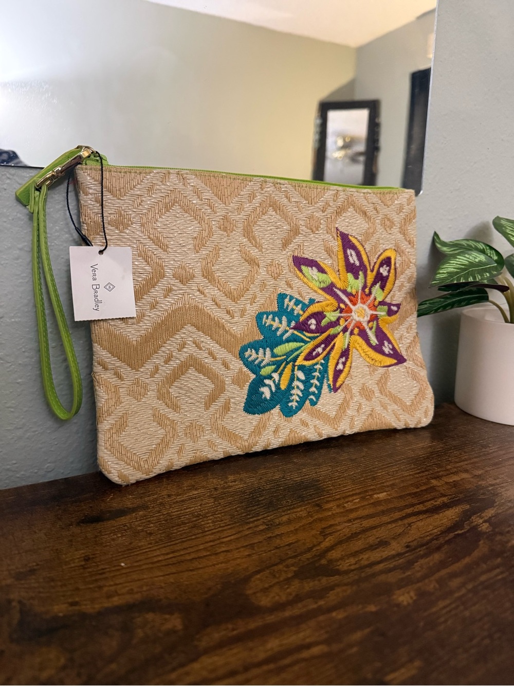 Vera Bradley Embroidered Floral Woven Wristlet Clutch